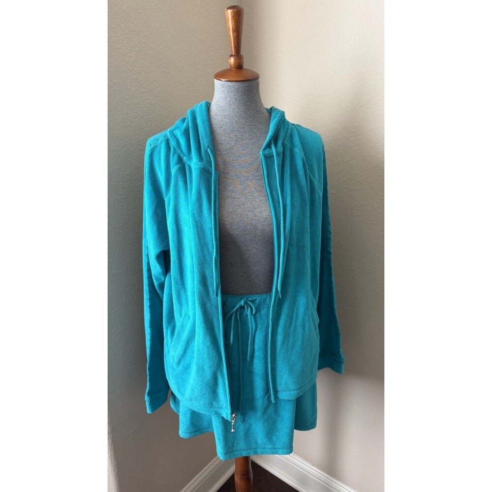 Pacific Cove Women's Size Large Tile Blue Terry Skirt & Hooded Jacket Set - NWT